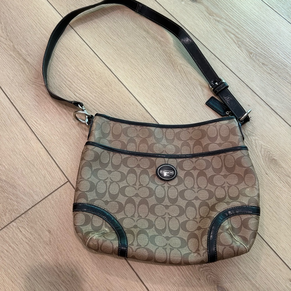 Coach Brown and Black Monogram Shoulder Bag